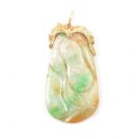 A variable coloured jade pendant with 18K mount.