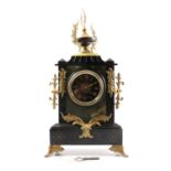 French 19th century black slate, marble and onyx mantel clock, signed G Philippe