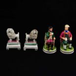 Pair of 19th century Staffordshire poodles and pair of tavern figures