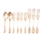 Seven silver forks and two silver spoons, William Eaton, London 1841.