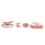 Spode 'Pink Camilla' pattern part dinner service and similar dinnerwares.