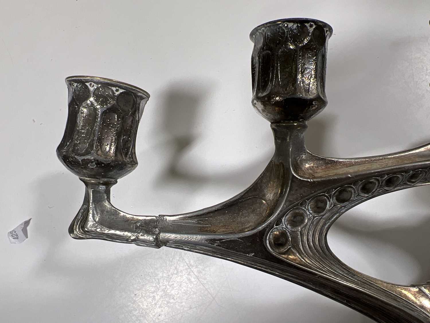 WMF, attributed, a large Jugendstil/ Art Nouveau silvered metal five-light candelabra - Image 3 of 9