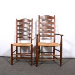 Set of six Arts & Crafts chairs, designed by Ernest Gimson, with two later
