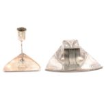 WMF, a silvered metal Secessionist inkwell, and a silvered metal candlestick.