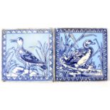 Two Minton Hollins & Co Aesthetic period tiles with wildfowl