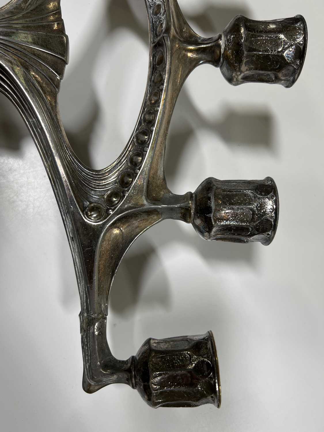 WMF, attributed, a large Jugendstil/ Art Nouveau silvered metal five-light candelabra - Image 4 of 9