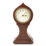 Edwardian mahogany lancet-shape mantel clock,