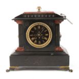 Victorian slate and variegated marble mantel clock,