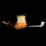 Meerschaum-type pipe of large size, length 22cm; and a clay pipe.