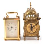 Small reproduction lantern clock and a quartz carriage clock