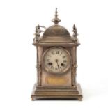 French silver-plated mantel clock, alabaster dial with Roman numerals, cylinder movement, by Japy