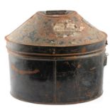 Old tin pith helmet box, engraved R Talbot Kelly,