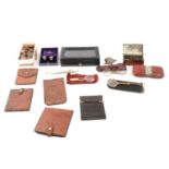 Quantity of gentleman's reindeer leather wallets, attache case, cufflinks, folding spectacles, brooc