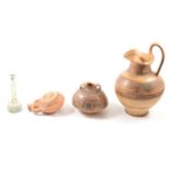 Roman glass unuentarium, flak, jar and oinochoe,