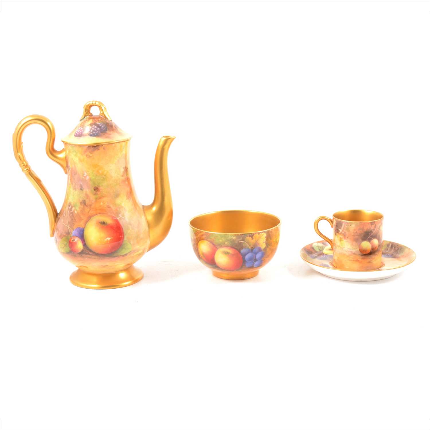 Royal Worcester fruit painted part coffee set,