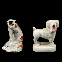 An early Prattware cat and Staffordshire poodle.