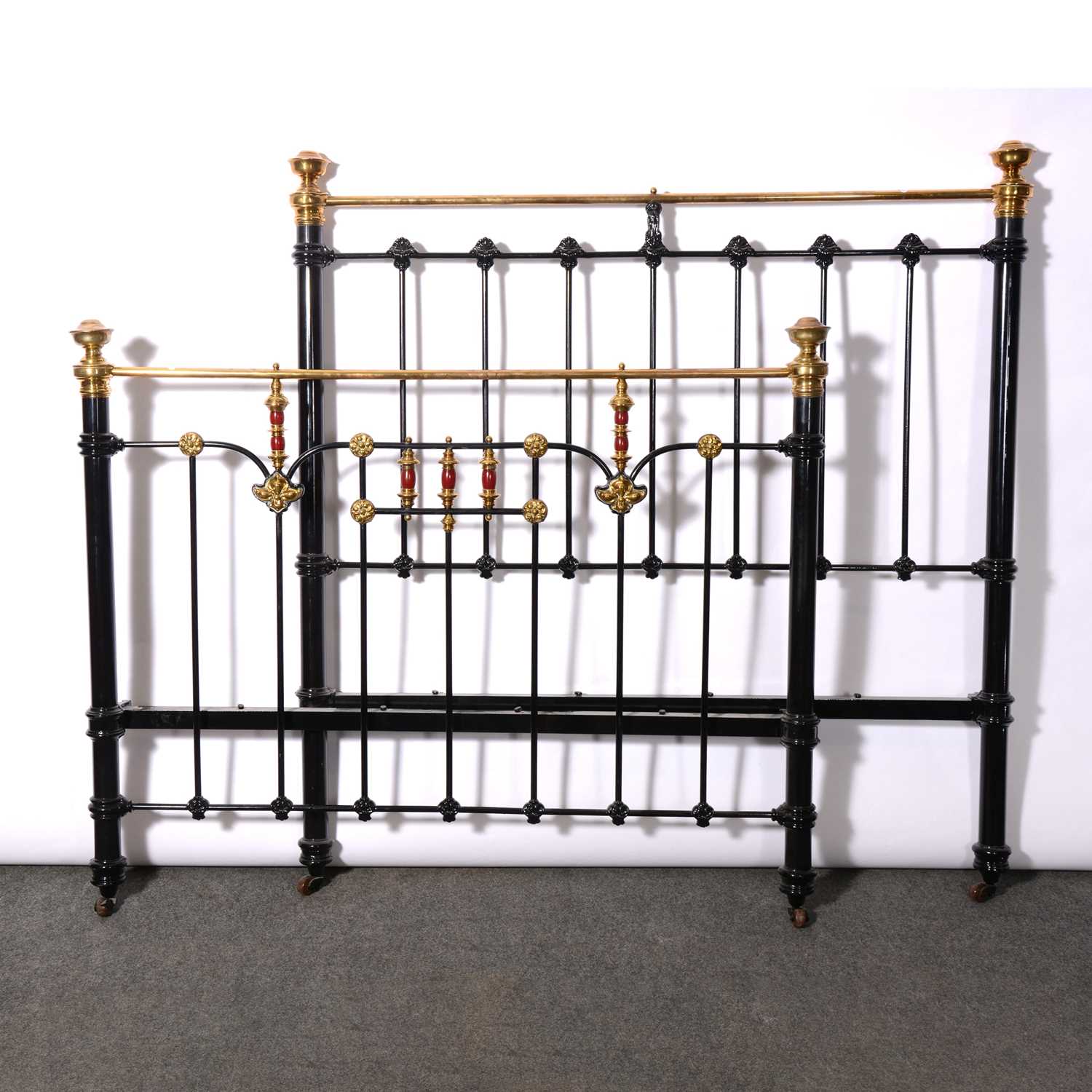 Victorian style brass and black painted bedstead