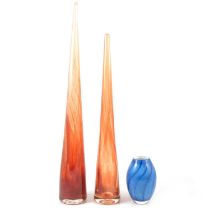 Pair of tapering glass forms, believed to be Kosta Boda