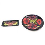 Moorcroft pottery circular plate and a rectangular dish,