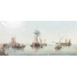 Colour print on canvas, fishing barges,
