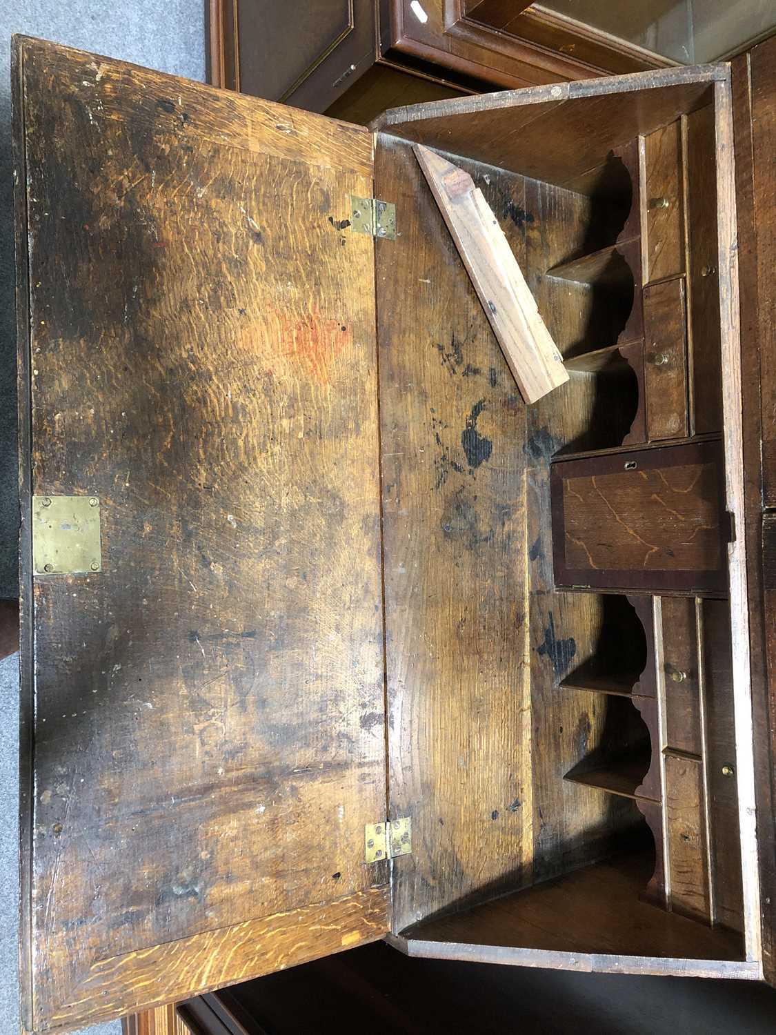 George III oak bureau bookcase, - Image 5 of 6