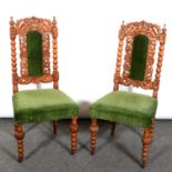 Pair of Victorian carved oak dining chairs.