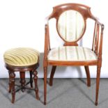 Edwardian inlaid mahogany tub chair and a piano stool