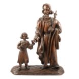 Carved and stained wood group, St Joseph and the boy Jesus