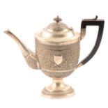 Eastern white metal coffee pot, ebonised handle and finial