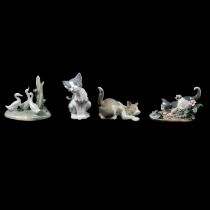 Nine Lladro and Nao ceramic animal figures.