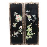 Set of four Chinese modern lacquered panels, flowers and plants