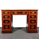 Edwardian inlaid mahogany twin pedestal desk