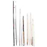 Six fishing rods, including Daiwa, Milbro, Shakespeare