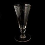 Georgian ale glass, conical bowl engraved, circular foot, 12.5cm.