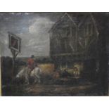 Follower of George Morland, Figures outside a tavern.