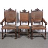 Three 17th Century style carved oak chairs,