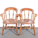 Pair of elm and beech hoop back elbow chairs,