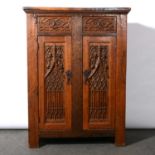 Joined oak sacristy cupboard, of 20th Century construction