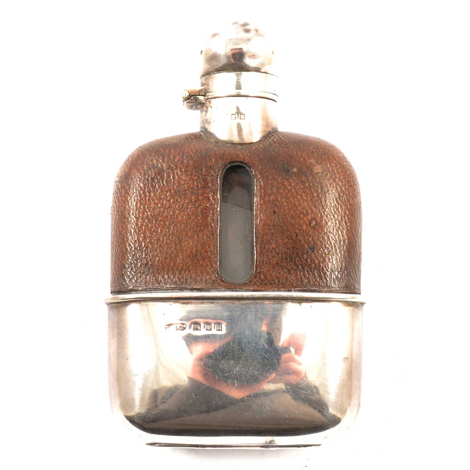 A small silver and glass hip flask, London 1928.