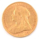 A Gold Full Sovereign Victoria Veiled Head 1899.
