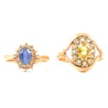 Two 9 carat gold gemset rings.