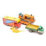 Four tin-plate toy including Caterpillar type tractor and Wells Brimtoy van etc