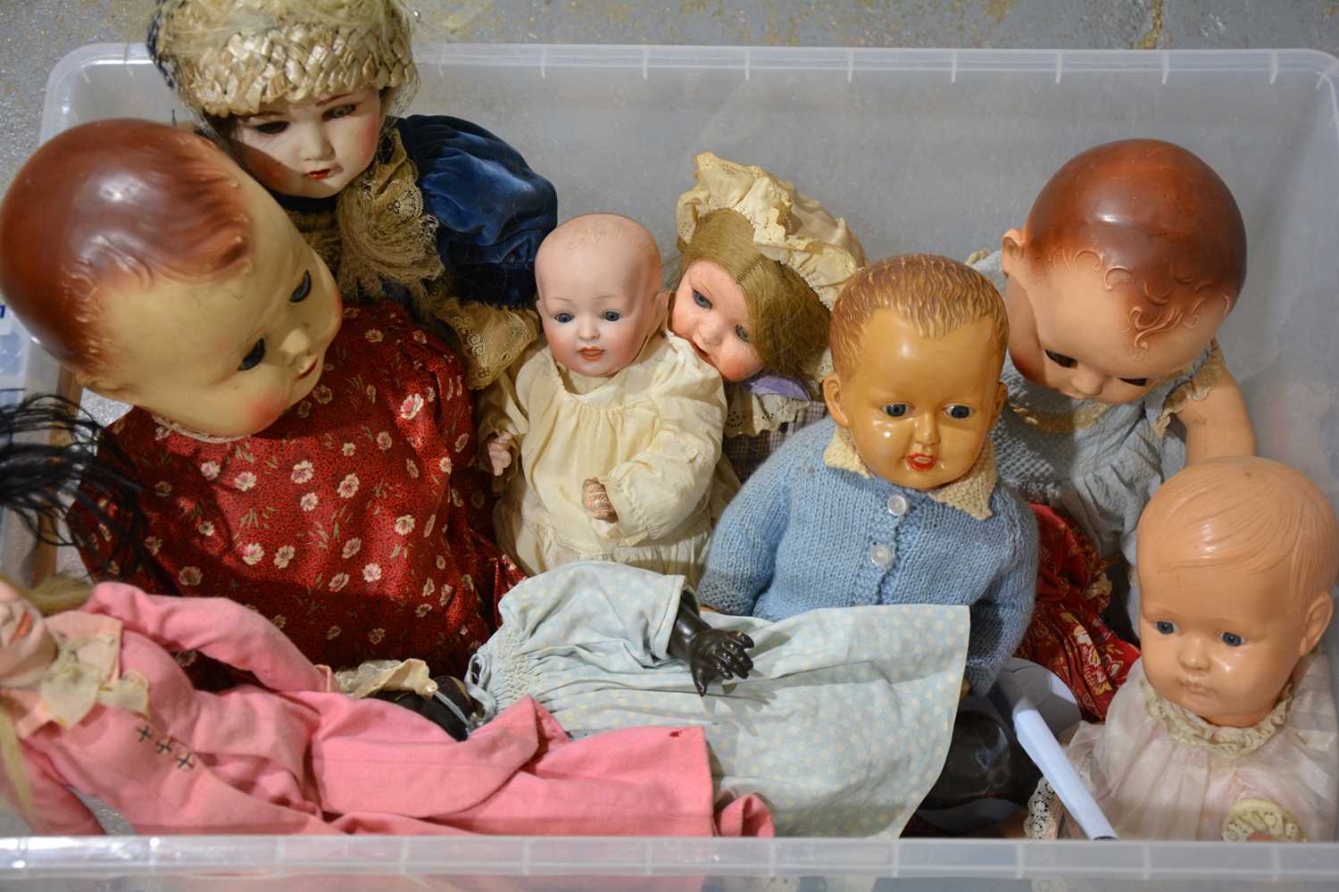 Twelve vintage dolls, bisque head and celluloid. - Image 2 of 3