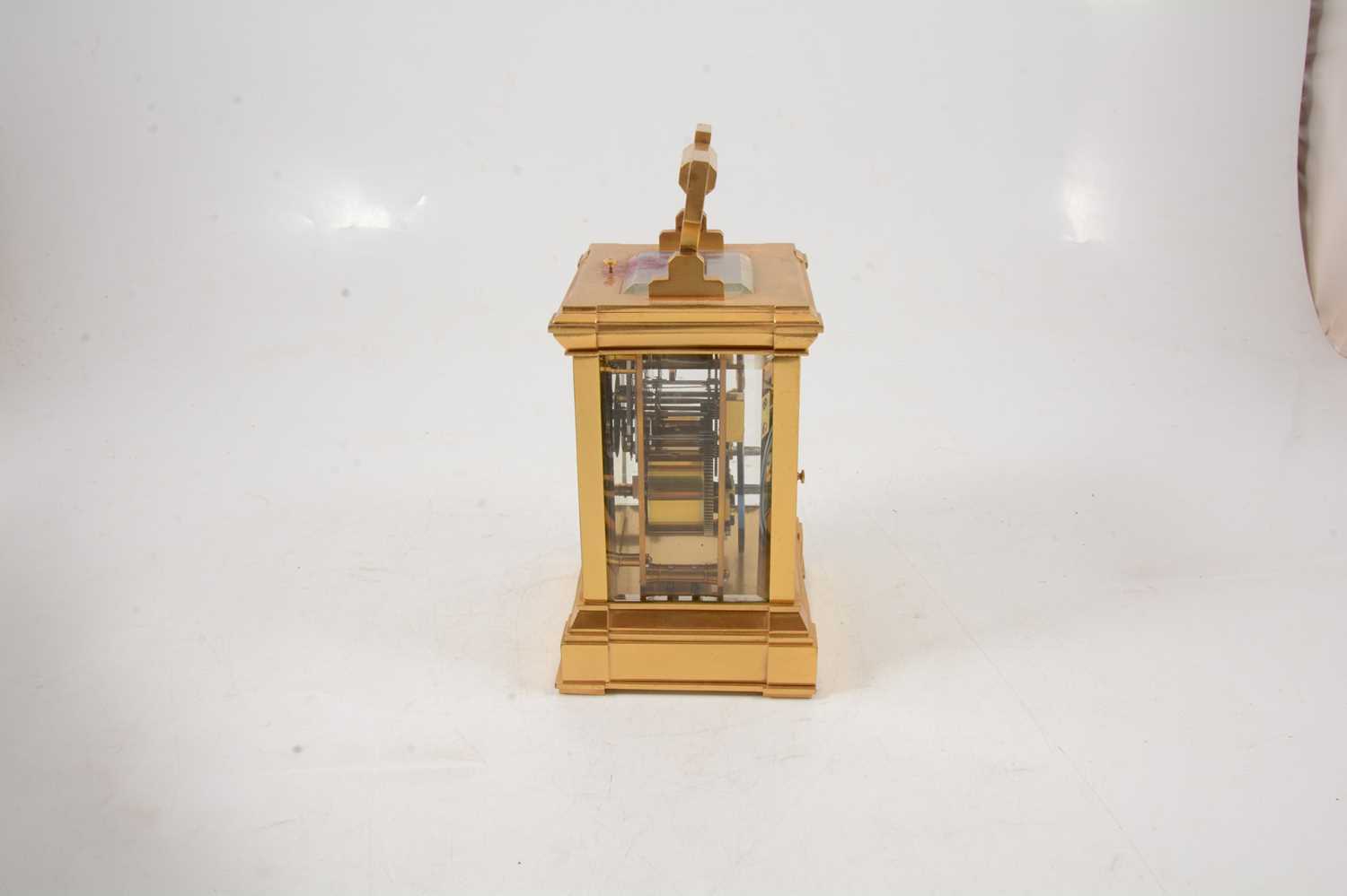 Brass carriage clock, repeating movement striking on a gong - Image 6 of 7