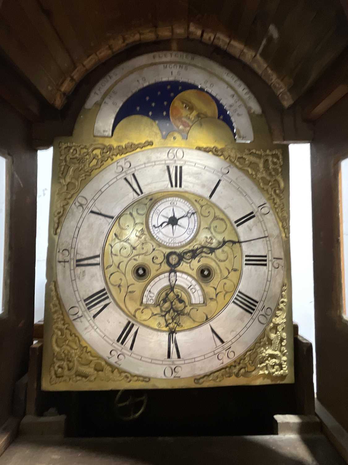Oak longcase clock, Thomas Fletcher, Chester, - Image 13 of 15