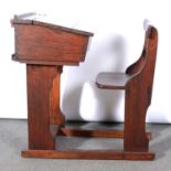 Victorian stained wood school desk with integral chair