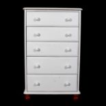 White painted tallboy, and similar bedside chest of drawers.