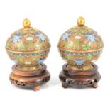 Pair of Chinese cloisonné covered bowls,