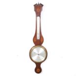 George III inlaid mahogany banjo shape wall barometer, silvered dial signed P. Masino, Edinburgh,