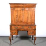 Walnut writing cabinet on stand, 18th Century,